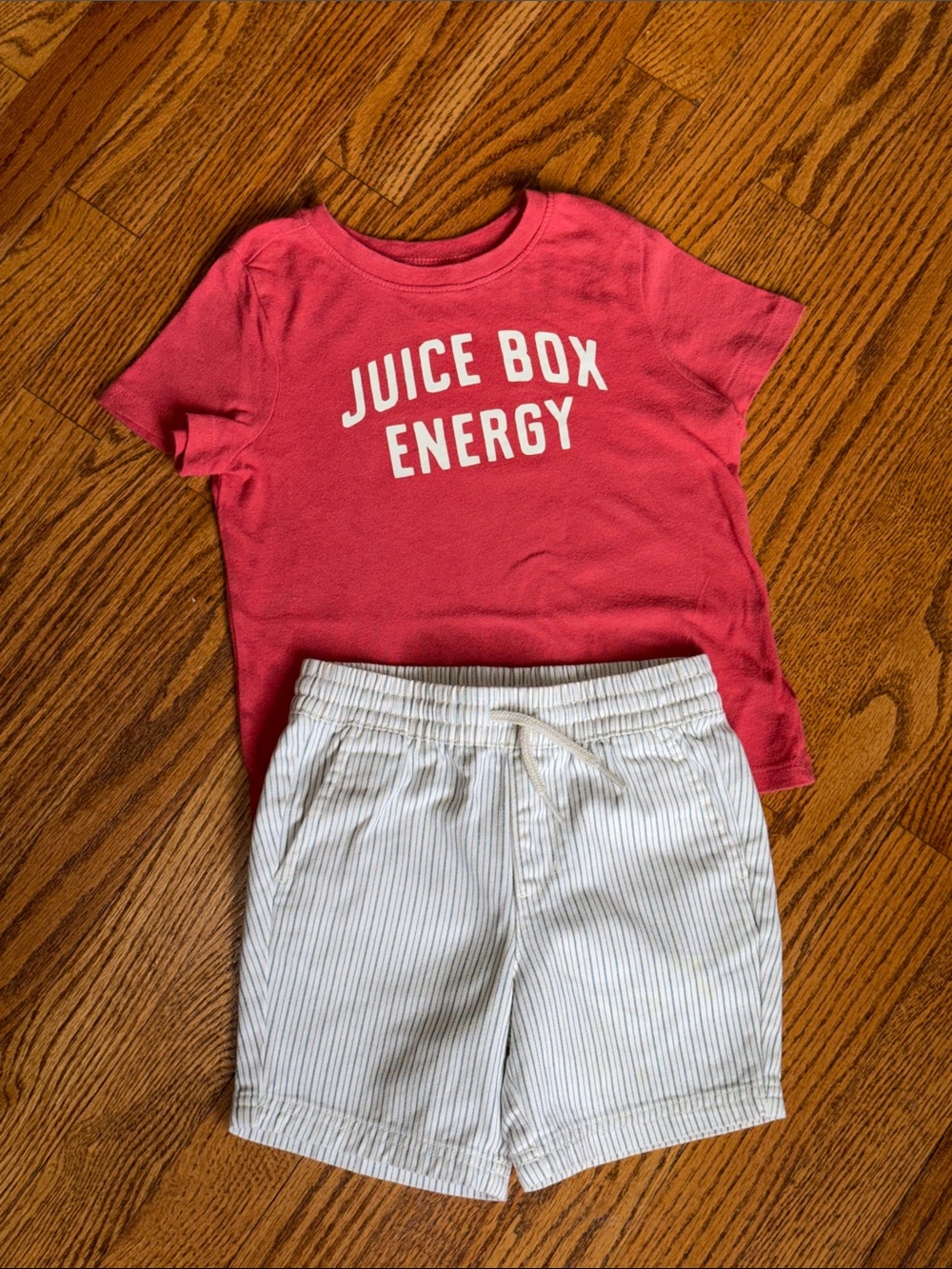 Toddler Boys Juice Box Energy Red Graphic Tee and striped shorts